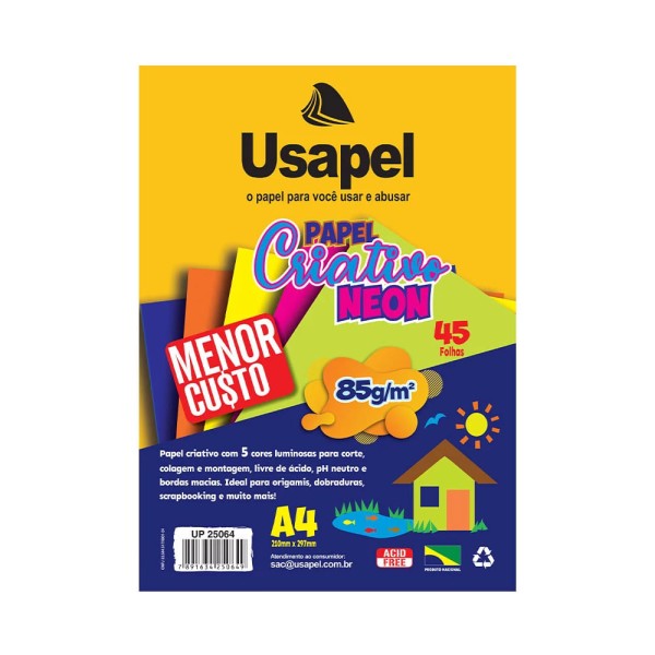 Encontraproduto.com.br - Bloco Criativo Usapel Neon A4 com 45 Folhas em 5 Cores 210x297mm 85g