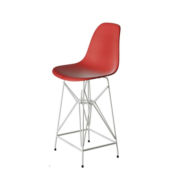 Encontraproduto.com.br - Jogo Mesa Bistrô Eames Tampo Amêndoa 60Cm 2 Banquetas Vermelha Base Ferro Branco - Cor: Amendoa