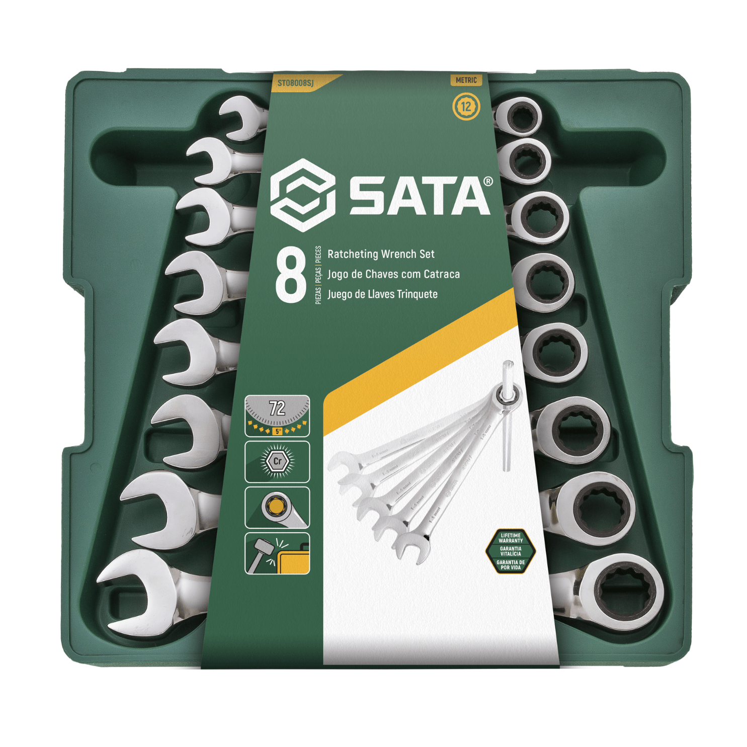 Encontraproduto.com.br - Jogo de Chaves Combinadas com Catraca 8 Peças Apex Sata Cromo Vanádio