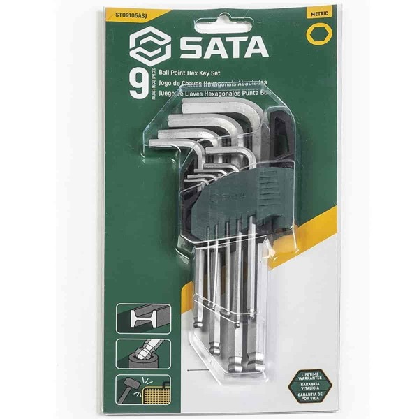 Encontraproduto.com.br - Jogo De Chaves 9 Peças Sata Hexagonais Abaulada Longa 1,5-10MM ST09105ASJ (MP)