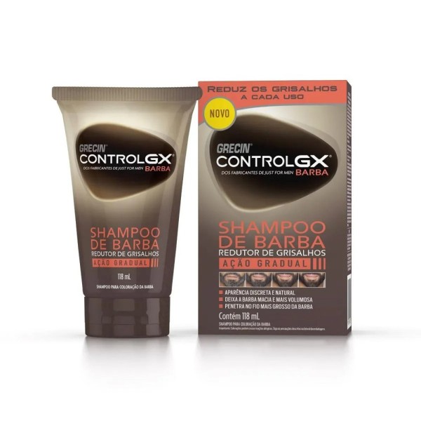 Tintura Grecin Control GX Shampoo de Barba Redutor de Grisalhos 118ml