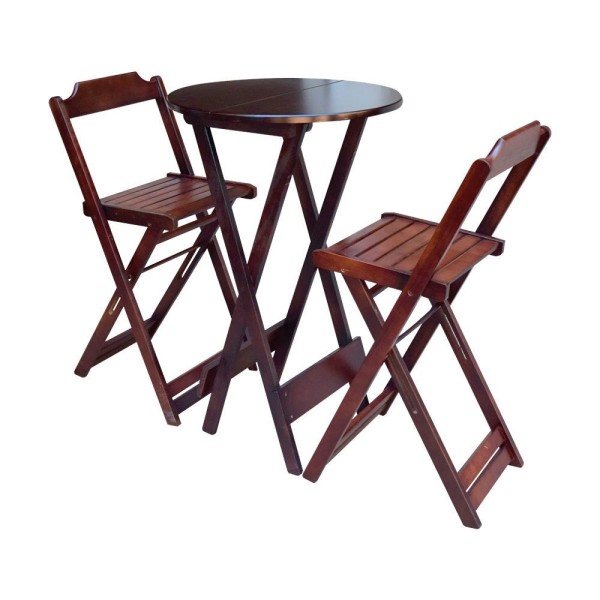 Encontraproduto.com.br - Conjunto Mesa Bistrô Com 2 Cadeiras De Madeira Dobravel Imbuia - Marrom