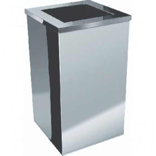 Lixeira Quadrada Em Aço Inox Com Tampa Aro Aberta 50 L