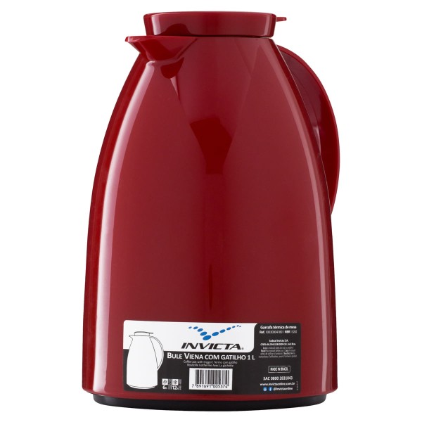Encontraproduto.com.br - Garrafa Térmica De Mesa Vermelha Velvet Bule Viena Com Gatilho 1L Invicta