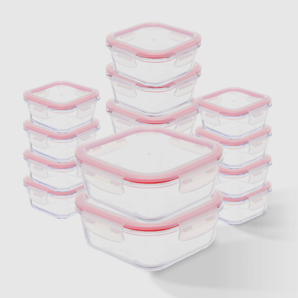 Encontraproduto.com.br - Kit com 14 Potes de Vidro Herméticos Quadrados Conserve Mais Invicta