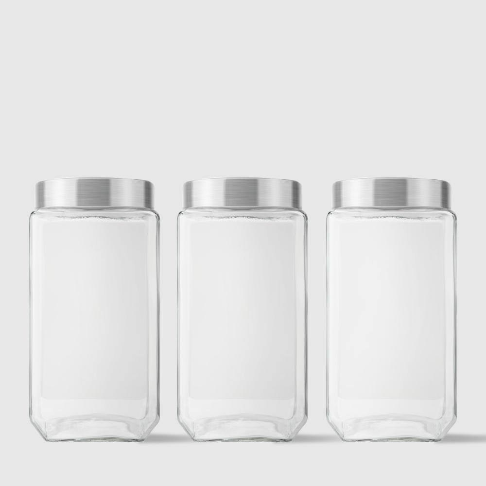 Kit com 3 Potes Quadrados Collection 2,2L Inox Escovado Invicta
