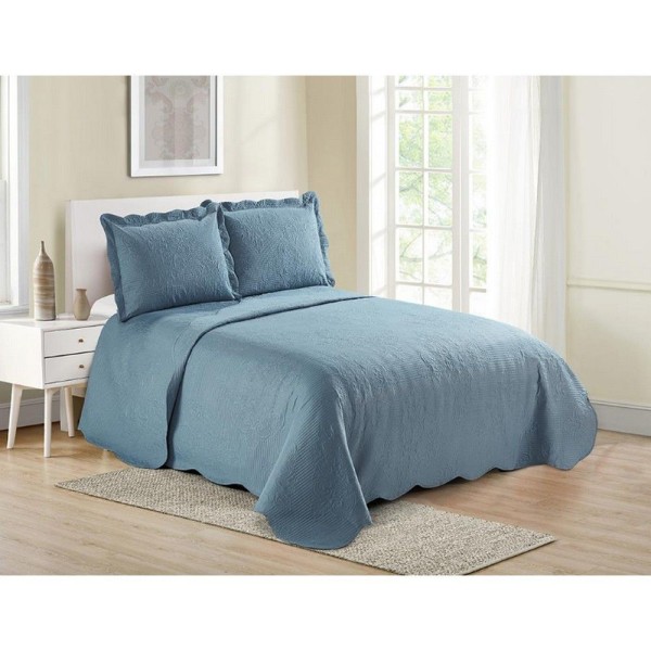 Encontraproduto.com.br - Colcha Dupla Face Casal Camesa Damask Em Poliéster 150 Fios Com 3 Peças Azul