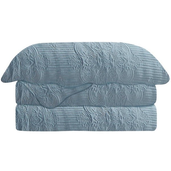 Encontraproduto.com.br - Colcha Dupla Face Casal Camesa Damask Em Poliéster 150 Fios Com 3 Peças Azul
