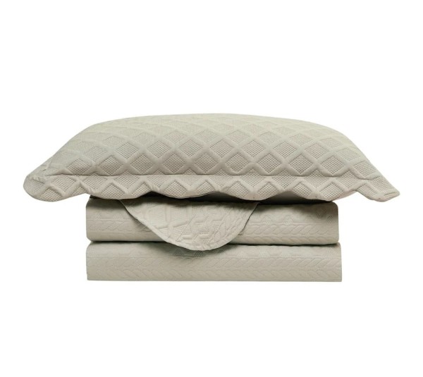 Encontraproduto.com.br - Colcha Casal 3 Peças Ilusion Orla Bege Camesa