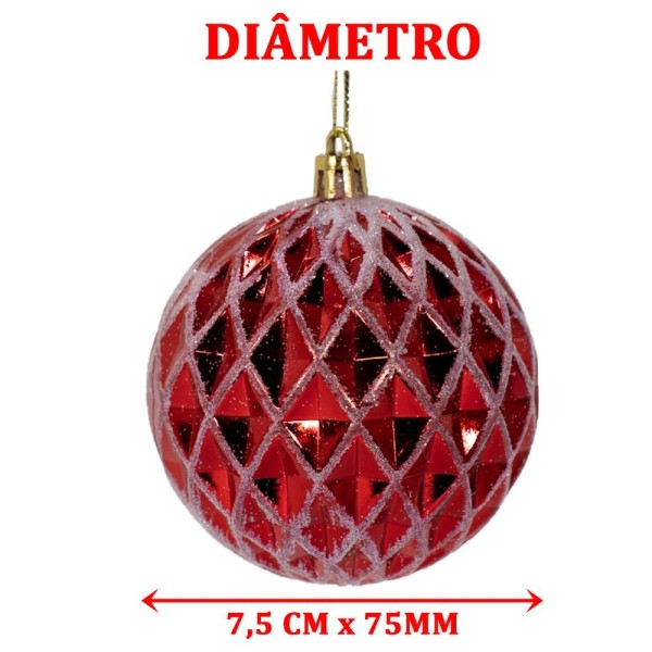 Encontraproduto.com.br - Kit 6 Bolas De Natal Enfeite árvore De Natal Vermelha 75mm