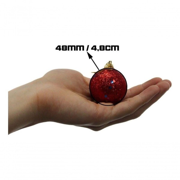 Encontraproduto.com.br - Kit 36 Bolas Enfeite árvore Natal Vermelha Glitter 4,8cm