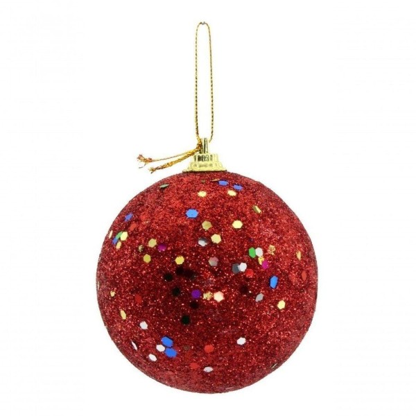 Encontraproduto.com.br - Kit 36 Bolas Enfeite árvore Natal Vermelha Glitter 4,8cm