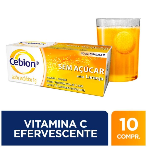 Encontraproduto.com.br - Cebion Efervescente Sabor Laranja 1g c/10 Cpr Sem Açúcar
