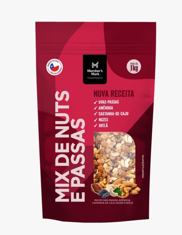 Mix de Nuts e Passas Members Mark Pouch 1,0kg