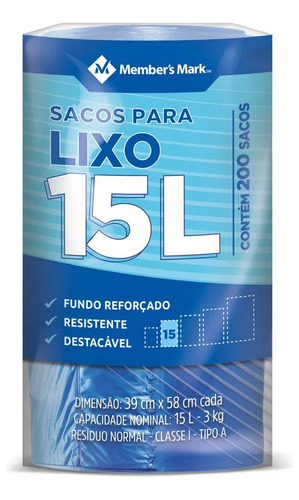 Encontraproduto.com.br - Saco para Lixo Fundo Reforçado 15l Members Mark Pacote com 200 Unidades