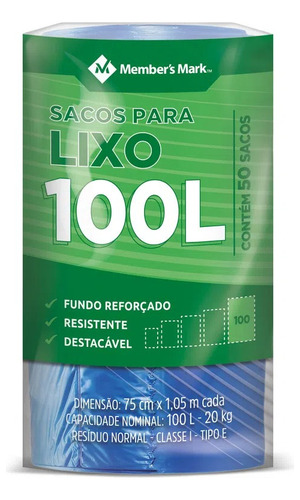 Encontraproduto.com.br - Saco para Lixo Fundo Reforçado 100l Members Mark Pacote com 50 Unidades