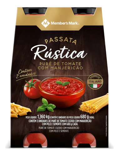 Encontraproduto.com.br - Passata Rústica com Manjericão Members Mark Pack com 2 Unidades de 680g Cada
