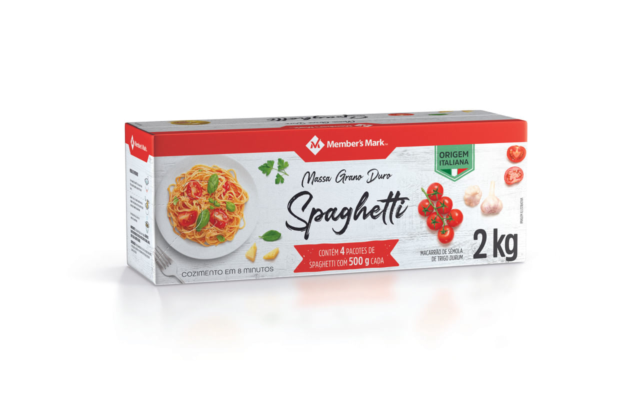 Encontraproduto.com.br - Macarrão Spaghetti Grano Duro Members Mark Pack com 4 Unidades de 500g Cada