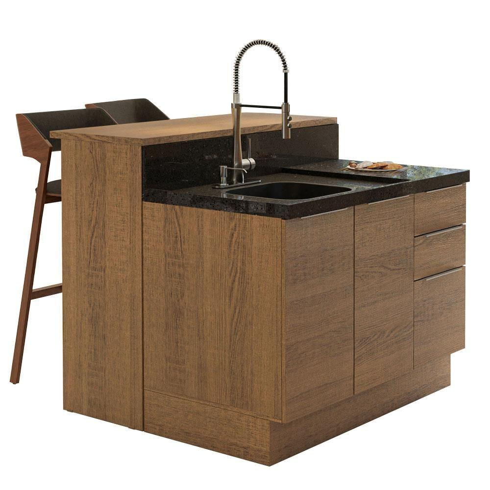 Ilha de Cozinha com Bancada e Balcão 120 cm Rustic Stella Madesa