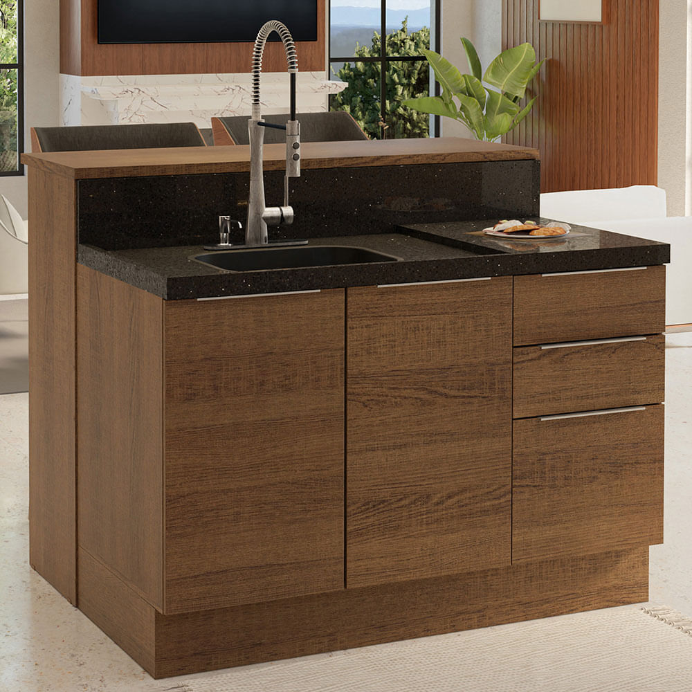 Encontraproduto.com.br - Ilha de Cozinha com Bancada e Balcão 120 cm Rustic Stella Madesa