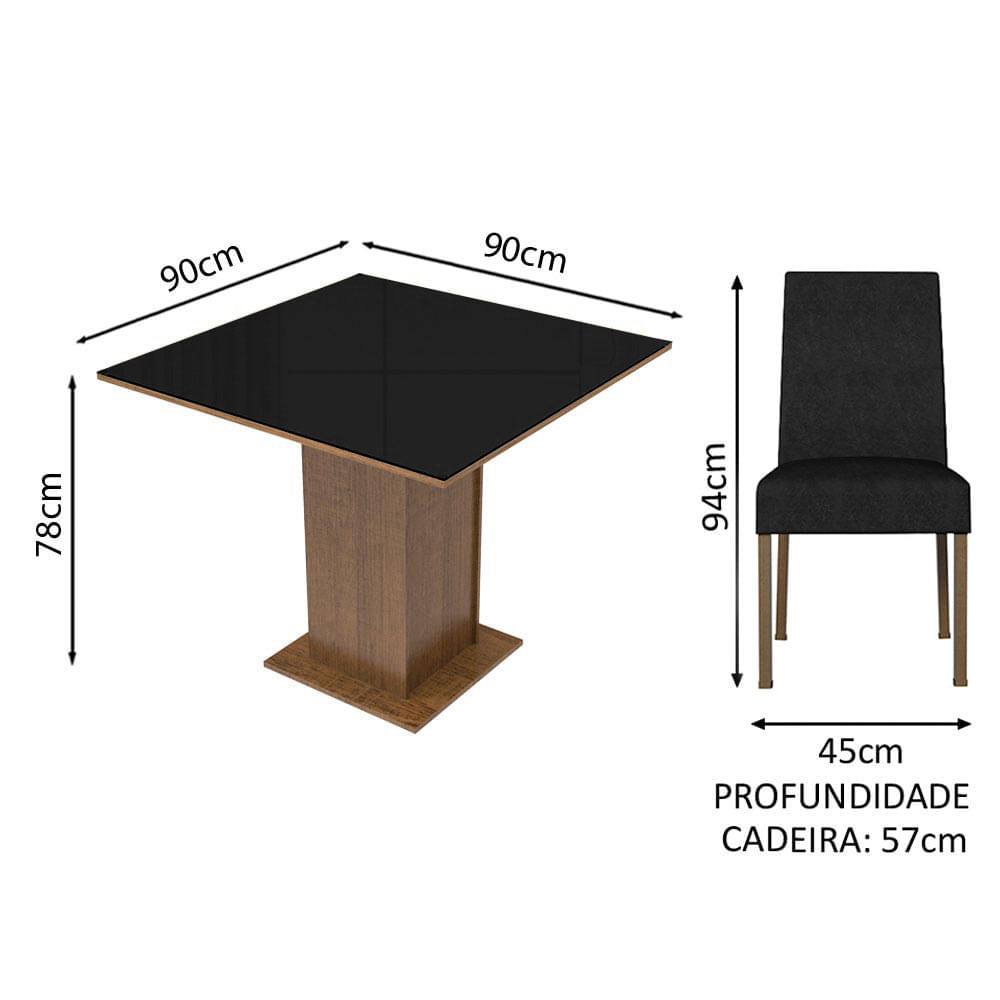Encontraproduto.com.br - Conjunto Sala de Jantar Mesa Tampo de Vidro 4 Cadeiras Rustic/Preto Oxford Evelin Madesa