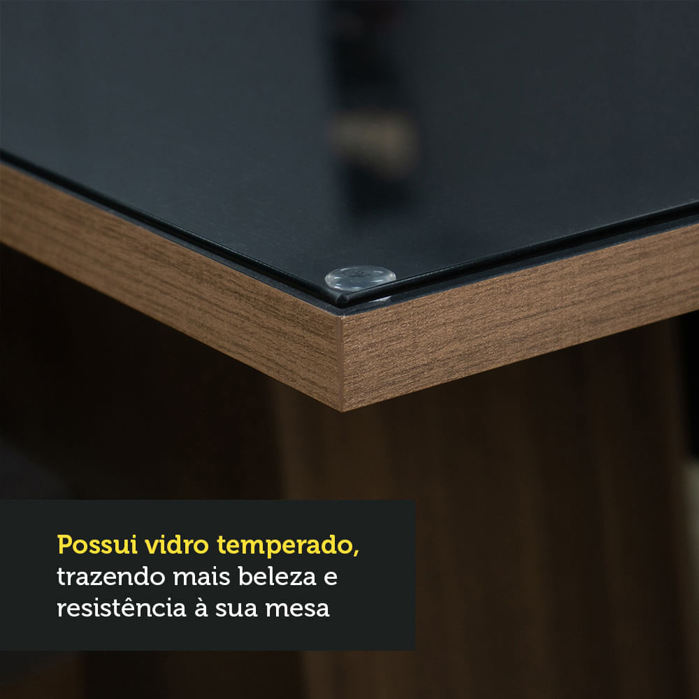 Encontraproduto.com.br - Conjunto Sala de Jantar Mesa Tampo de Vidro 4 Cadeiras Rustic/Preto Oxford Evelin Madesa