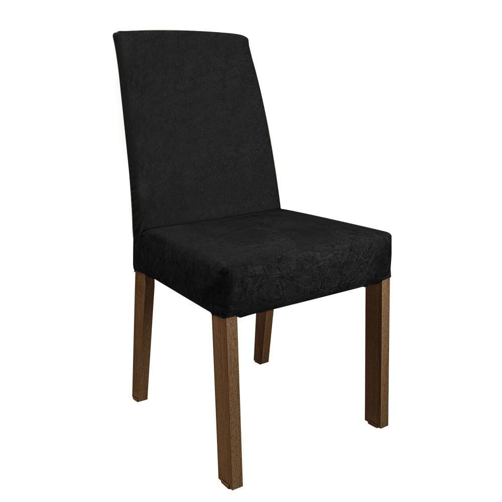 Encontraproduto.com.br - Conjunto Sala de Jantar Mesa Tampo de Vidro 4 Cadeiras Rustic/Preto Oxford Evelin Madesa