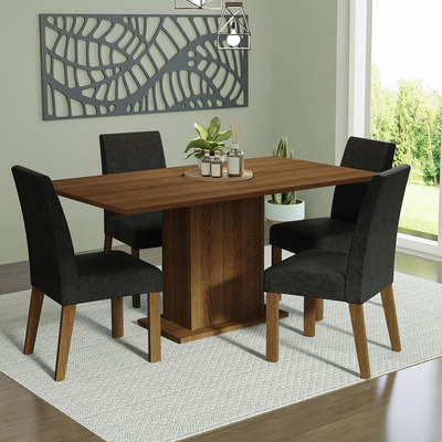 Encontraproduto.com.br - Conjunto Sala de Jantar Mesa Tampo de Madeira 4 Cadeiras Rustic/Oxford Keila Madesa