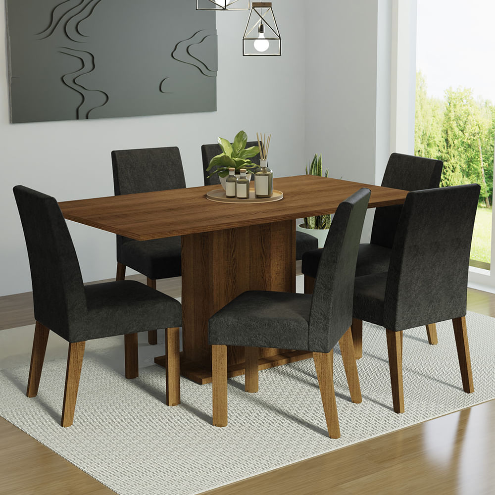 Encontraproduto.com.br - Conjunto Sala de Jantar Mesa Tampo de Madeira 6 Cadeiras Rustic/Oxford Renata Madesa