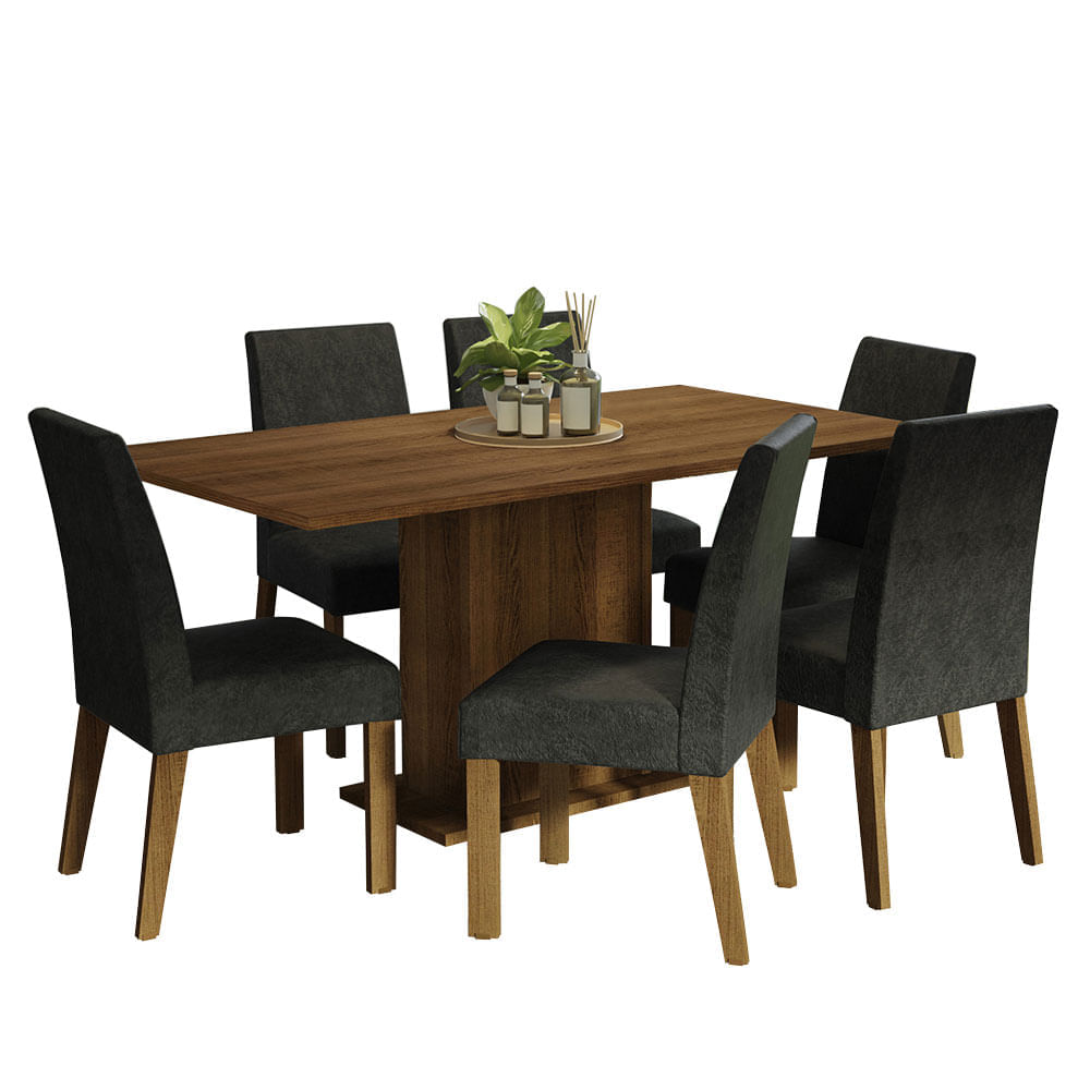 Encontraproduto.com.br - Conjunto Sala de Jantar Mesa Tampo de Madeira 6 Cadeiras Rustic/Oxford Renata Madesa