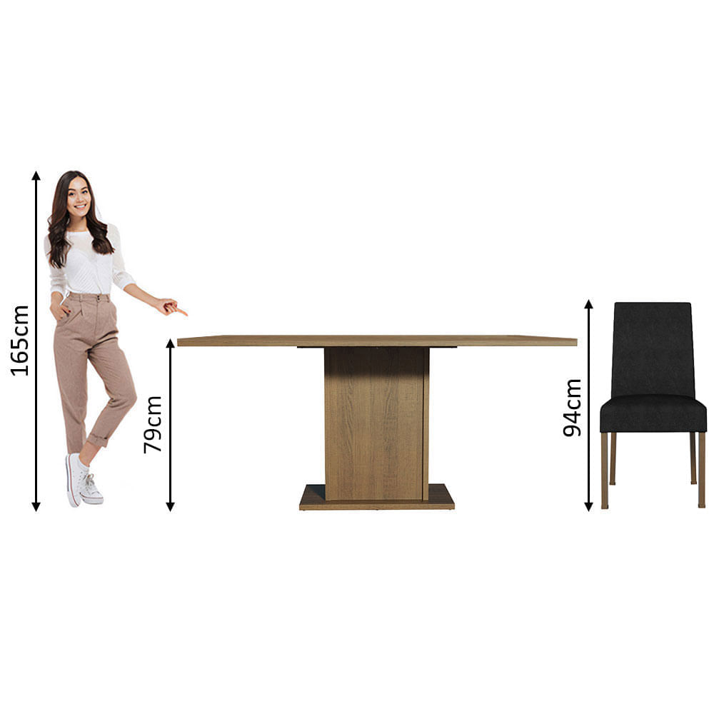 Encontraproduto.com.br - Conjunto Sala de Jantar Mesa Tampo de Madeira 6 Cadeiras Rustic/Oxford Renata Madesa
