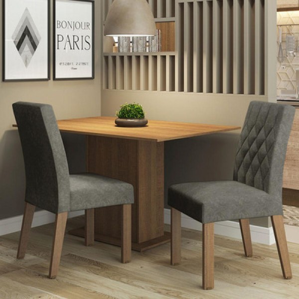 Encontraproduto.com.br - Conjunto Sala de Jantar Mesa Tampo de Madeira 2 Cadeiras Rustic/Silver Tainá Madesa