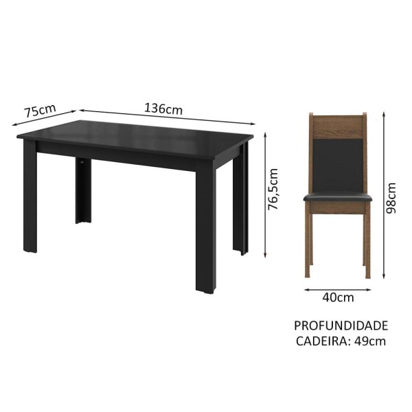 Encontraproduto.com.br - Conjunto Sala de Jantar Mesa Tampo de Vidro 4 Cadeiras Preto/Rustic Eloá Madesa