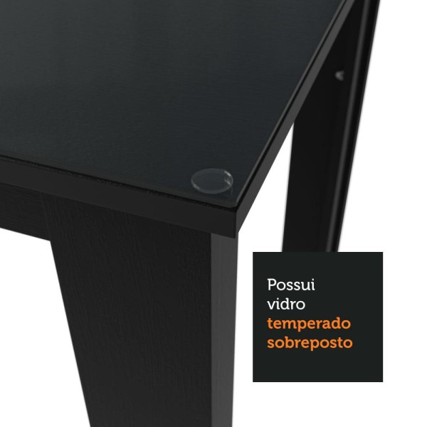 Encontraproduto.com.br - Conjunto Sala de Jantar Mesa Tampo de Vidro 4 Cadeiras Preto/Rustic Eloá Madesa