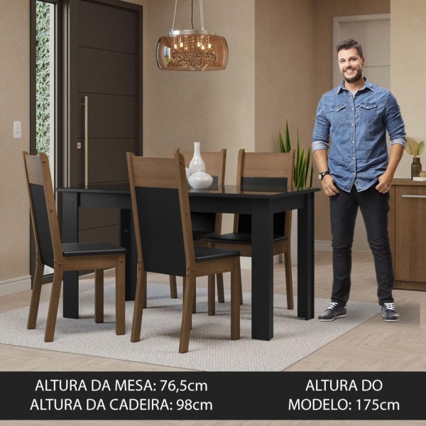 Encontraproduto.com.br - Conjunto Sala de Jantar Mesa Tampo de Vidro 4 Cadeiras Preto/Rustic Eloá Madesa