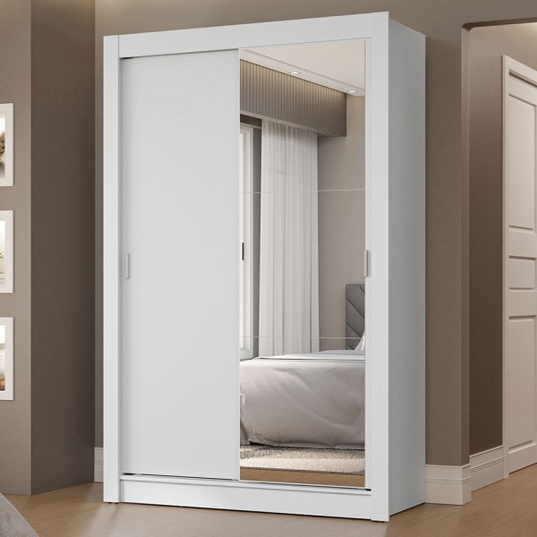 Encontraproduto.com.br - Guarda-Roupa Solteiro 2 Portas de Correr com Espelho 2 Gavetas Branco Vivare Madesa