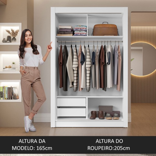 Encontraproduto.com.br - Guarda-Roupa Solteiro 2 Portas de Correr com Espelho 2 Gavetas Branco Vivare Madesa