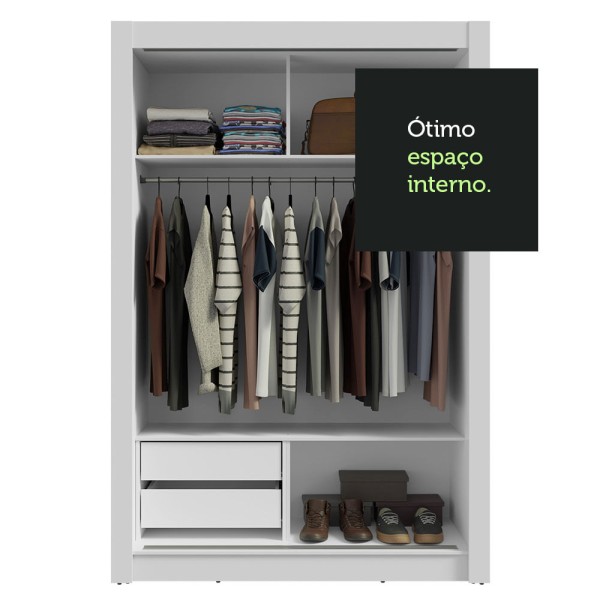 Encontraproduto.com.br - Guarda-Roupa Solteiro 2 Portas de Correr com Espelho 2 Gavetas Branco Vivare Madesa