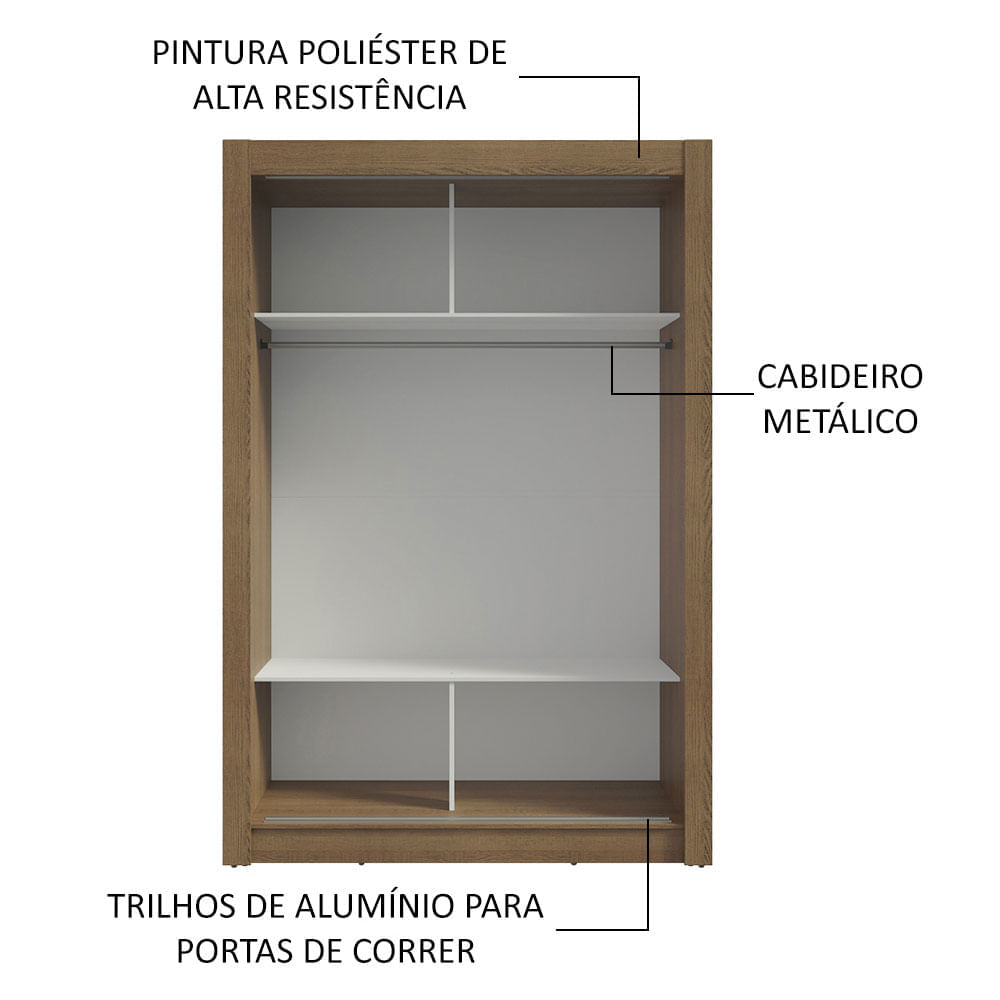 Encontraproduto.com.br - Guarda-Roupa Solteiro 2 Portas de Correr com Espelho Rustic/Branco Milano Madesa