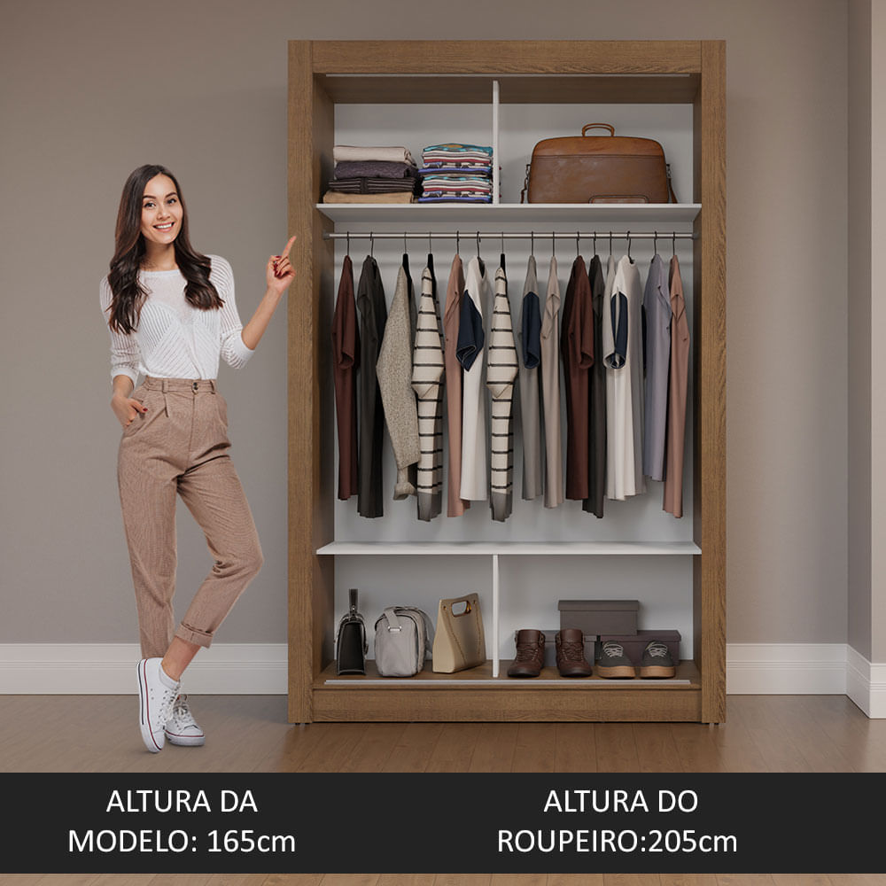Encontraproduto.com.br - Guarda-Roupa Solteiro 2 Portas de Correr com Espelho Rustic/Branco Milano Madesa