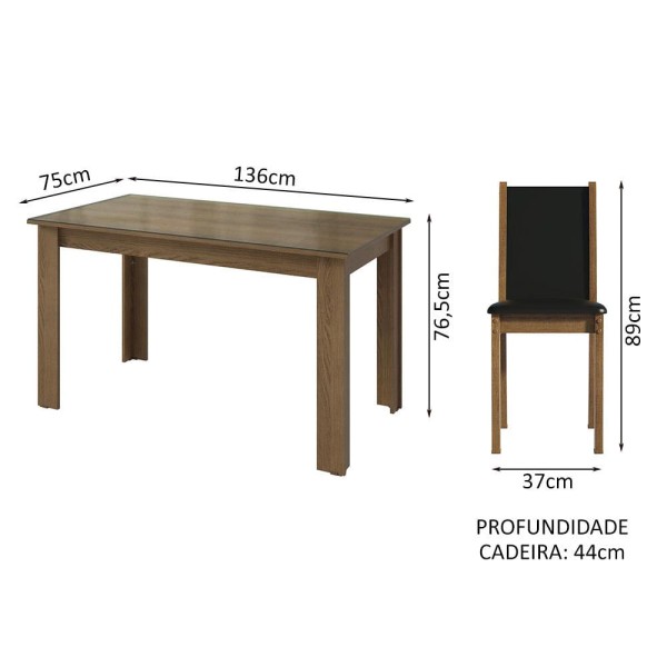 Encontraproduto.com.br - Conjunto Sala de Jantar Mesa Tampo de Vidro 6 Cadeiras Rustic/Preto Heloísa Madesa