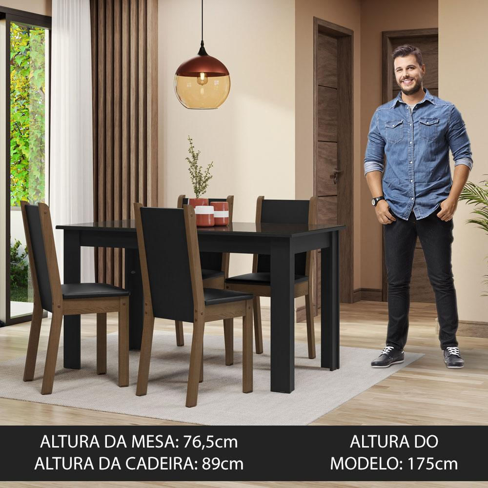 Encontraproduto.com.br - Conjunto Sala de Jantar Mesa Tampo de Vidro 4 Cadeiras Preto/Rustic Suzy Madesa