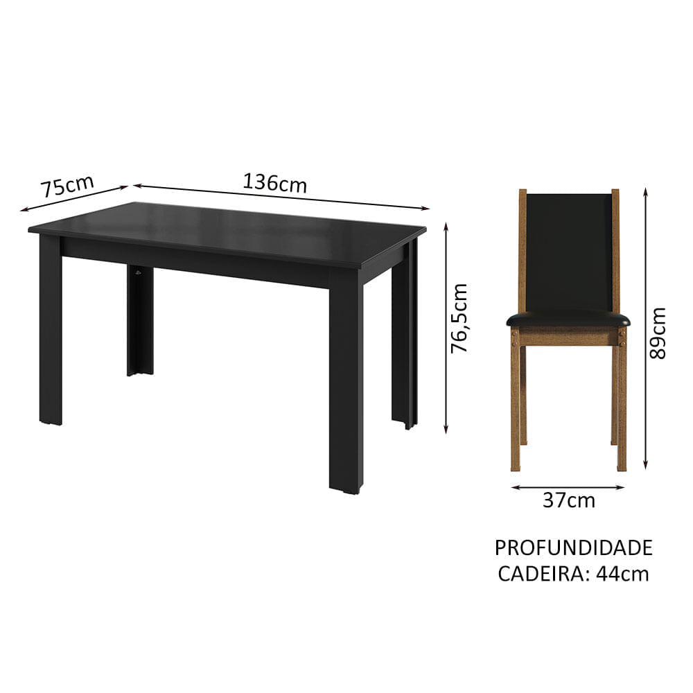 Encontraproduto.com.br - Conjunto Sala de Jantar Mesa Tampo de Vidro 4 Cadeiras Preto/Rustic Suzy Madesa