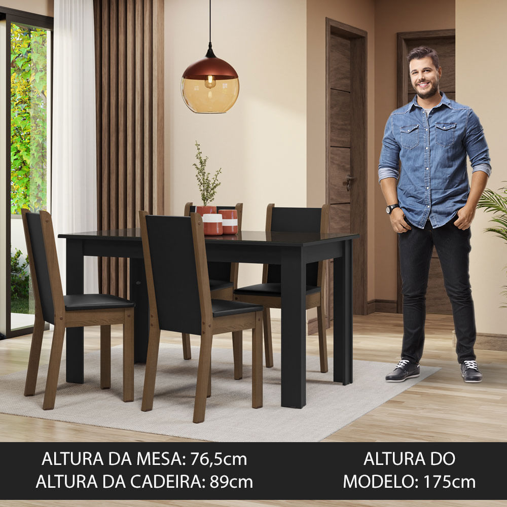 Encontraproduto.com.br - Conjunto Sala de Jantar Mesa Tampo de Vidro 4 Cadeiras Preto/Rustic Suzy Madesa