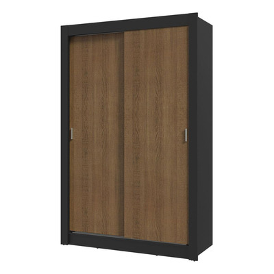 Guarda-Roupa Solteiro 2 Portas de Correr 4 Gavetas Preto/Rustic Vivare Plus Madesa