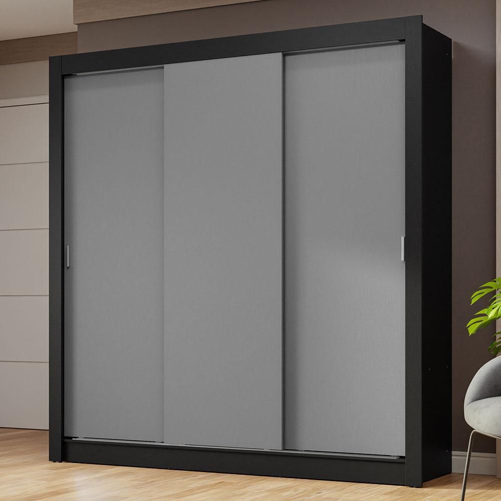 Encontraproduto.com.br - Guarda-Roupa Casal 3 Portas de Correr Preto/Cinza Nobre Madesa