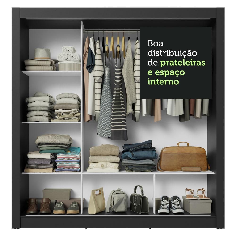 Encontraproduto.com.br - Guarda-Roupa Casal 3 Portas de Correr Preto/Cinza Nobre Madesa