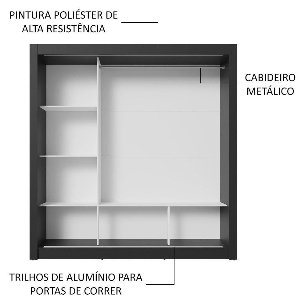 Encontraproduto.com.br - Guarda-Roupa Casal 3 Portas de Correr Preto/Cinza Nobre Madesa