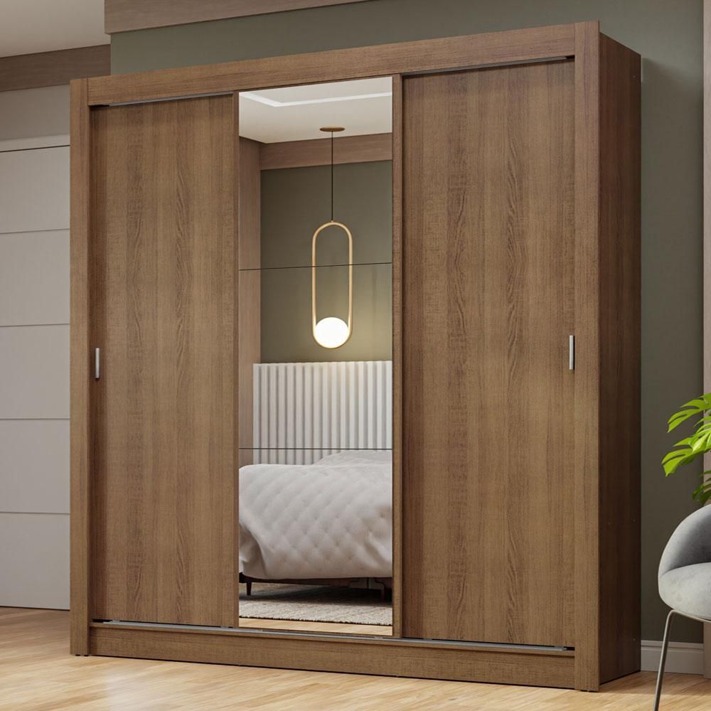 Encontraproduto.com.br - Guarda-Roupa Casal 3 Portas de Correr com Espelho Rustic Nobre Madesa