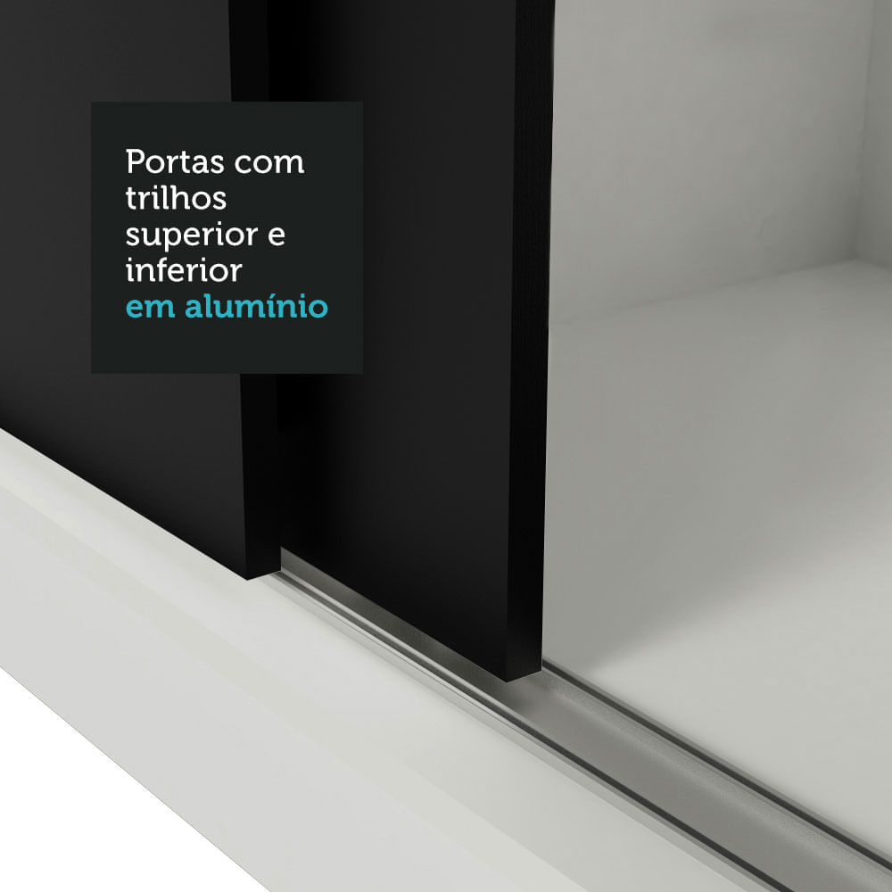 Encontraproduto.com.br - Guarda-Roupa Casal 3 Portas de Correr com Espelhos 2 Gavetas Branco/Preto Sublime Madesa